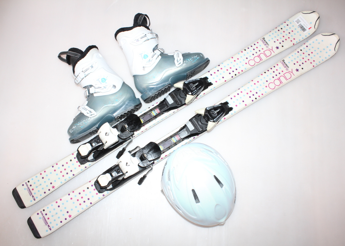 Dětské lyže SALOMON ORIGINS CANDY 130 cm + lyžáky  37EU + helma