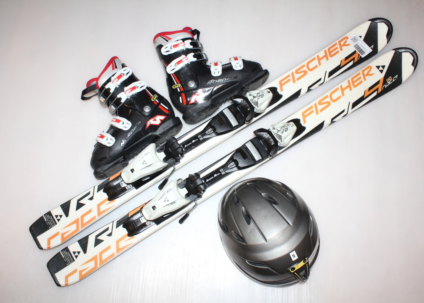 Dětské lyže FISCHER RC4 RACE 110 cm + lyžáky  34EU + helma