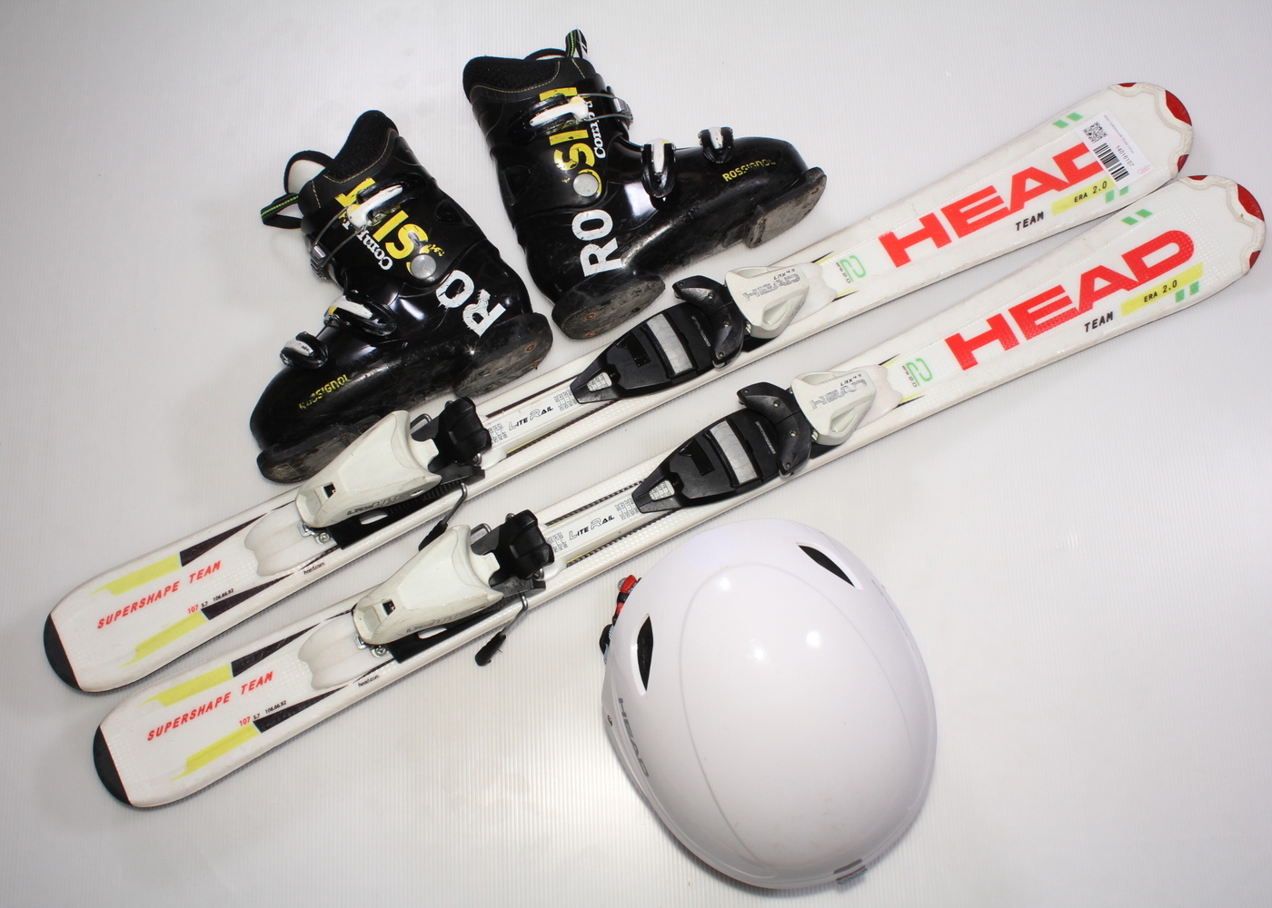 Dětské lyže HEAD SUPERSHAPE TEAM 107 cm + lyžáky  34EU + helma
