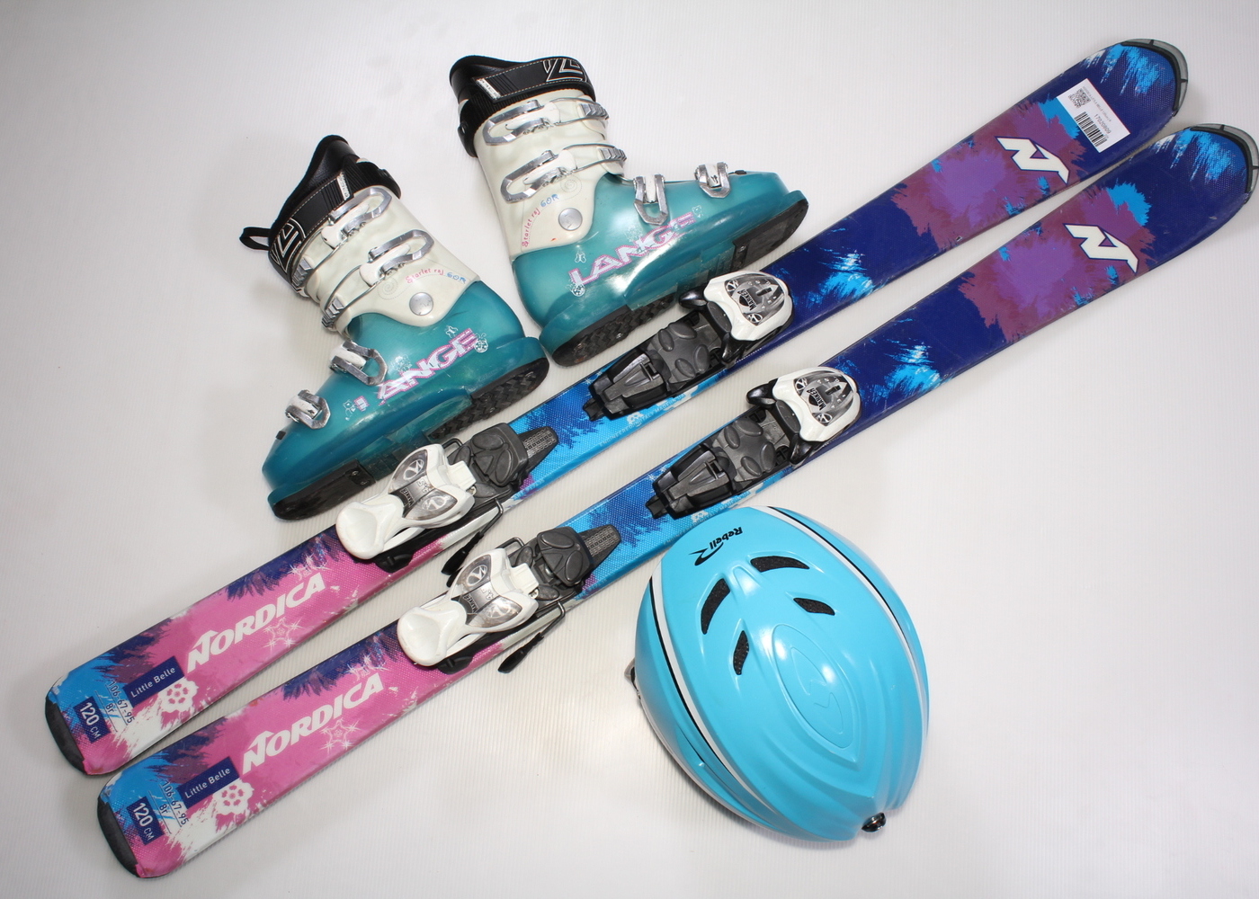Dětské lyže NORDICA LITTLE BELLE 120 cm + lyžáky  36EU + helma