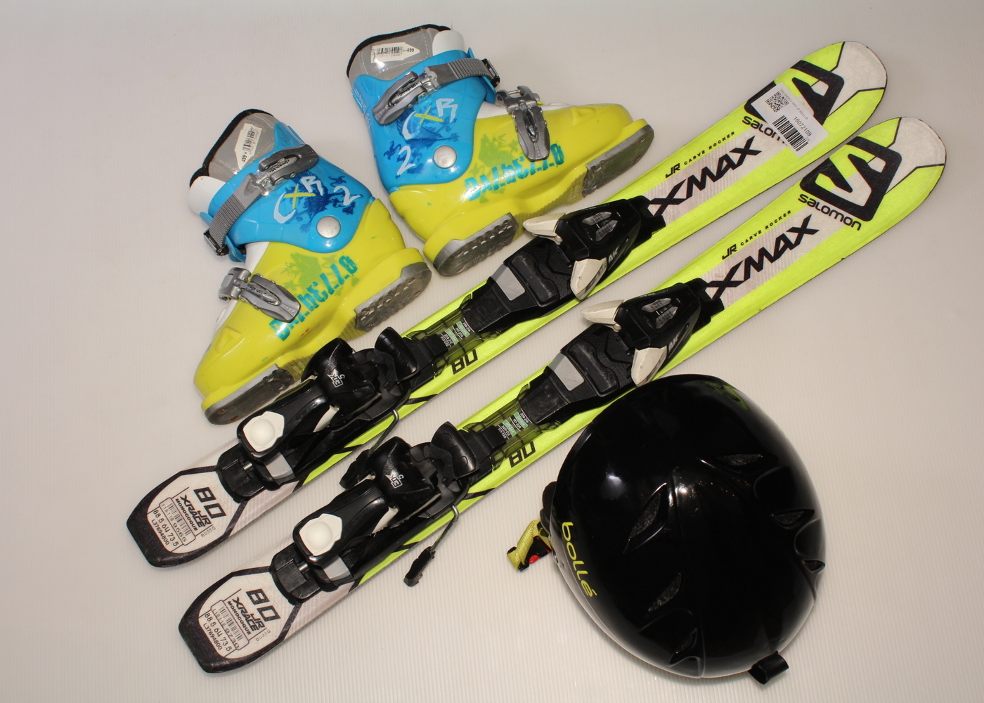 Dětské lyže SALOMON X MAX JR 80 cm + lyžáky  30.5EU + helma