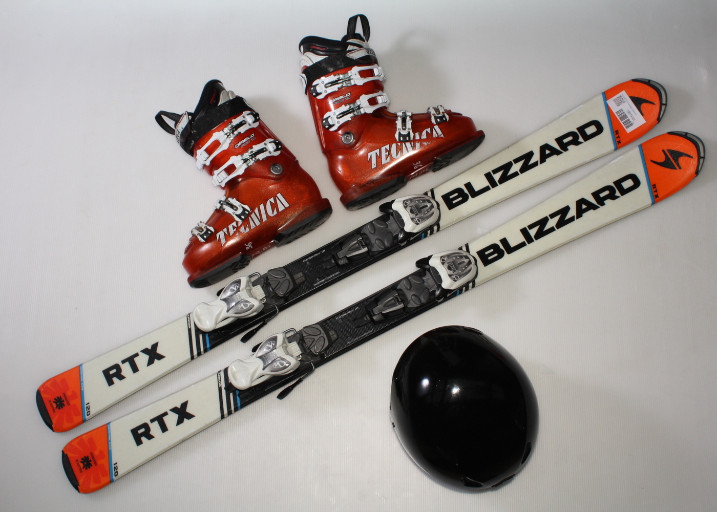 Dětské lyže BLIZZARD RTX ORANGE 120 cm + lyžáky  36EU + helma