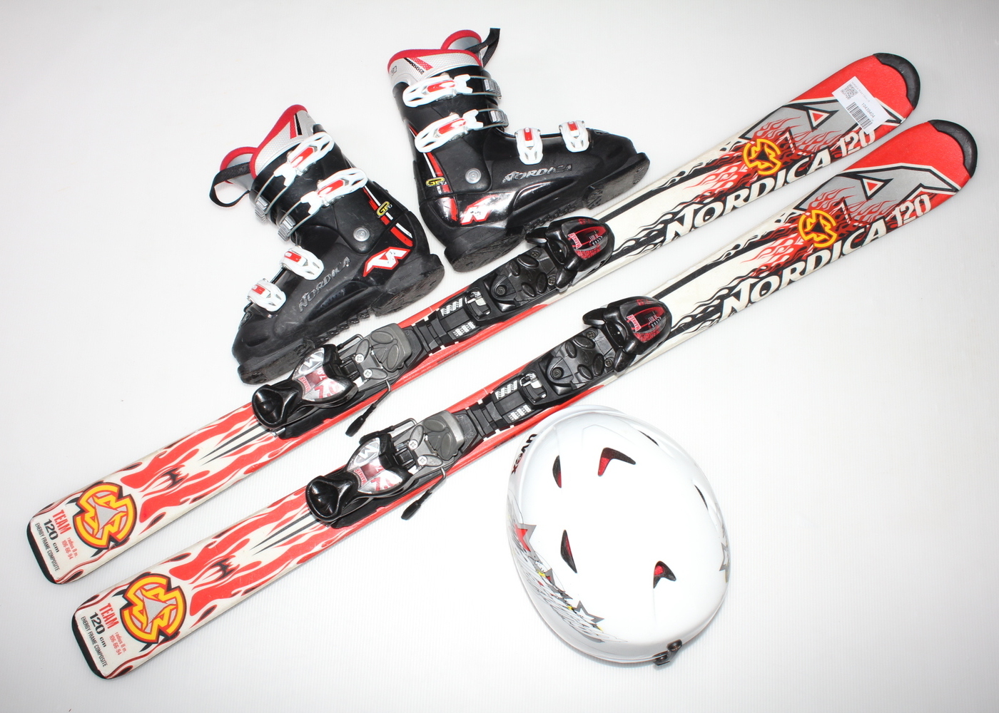 Dětské lyže NORDICA TEAM 120 cm + lyžáky  36EU + helma